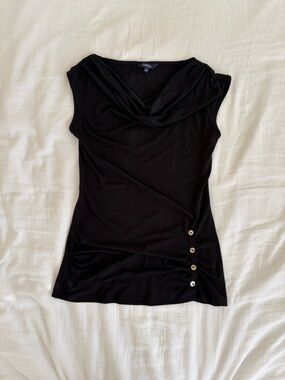 Reitmans Black Cowl Neck Sleeveless Tank with Side Buttons